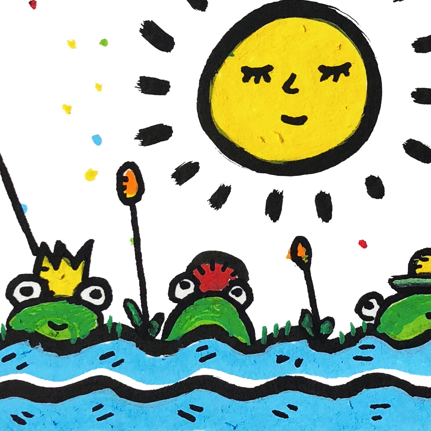 Le Soleil et les Grenouilles — original painting artwork by Space Raphaël